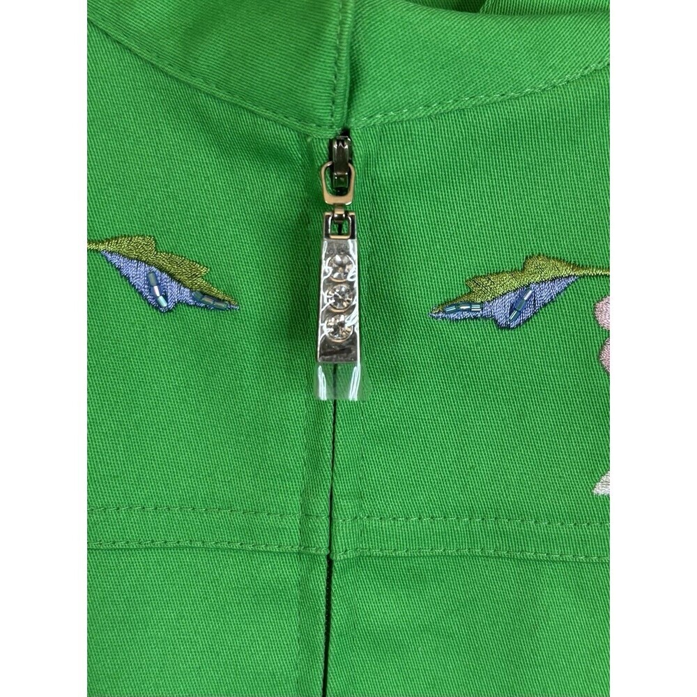 QUAKER FACTORY Green Floral Embroidered Zip Up Jacket Large Butterfly Spring NEW - Picture 5 of 16